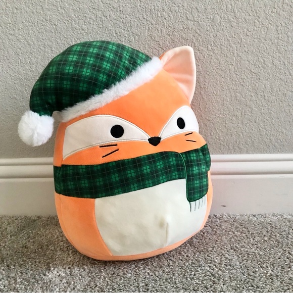 Squishmallows James The Orange Fox Christmas Plaid Plush 12" Green Hat Scarf - Picture 1 of 7